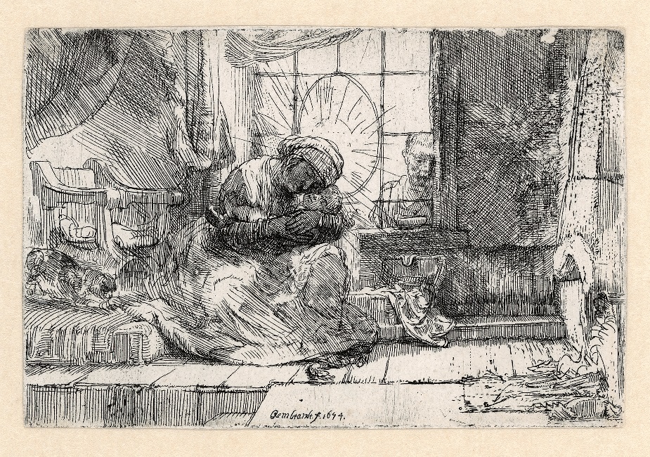 Rembrandt, Maria met kind, met de kat en de slang, 1654. Ets, staat I (2), Museum Het Rembrandthuis, Amsterdam