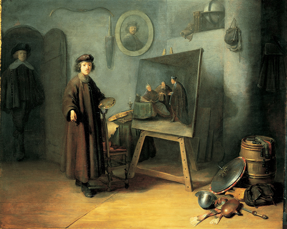 Gerrit Dou, Een schilder in zijn atelier, 1628. Paneel, 53 x 64,5 cm., Particuliere collectie