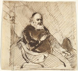Voorheen toegeschreven aan Matthijs van den Bergh (1617-1687), Kopie naar het schilderij van een onbekende man van Rembrandt uit 1637. Pen en penseel in inkt, grafiet.