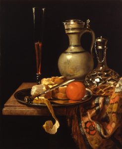 Schilderij gemaakt door Heyman Dullaert, Still Life with Tropical Fruit, Bread, and Drinking Vessels