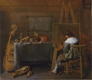 Schilderij van Jan Miense Molenaer, Een schilder in zijn atelier, ca. 1632. Paneel.
