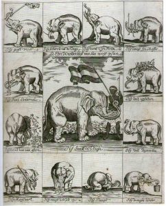 Anonymous (partly after Gerard van Groeningen), Publicity Print of the Female Asian Elephant of Bartel Verhagen, c. 1690-1700.