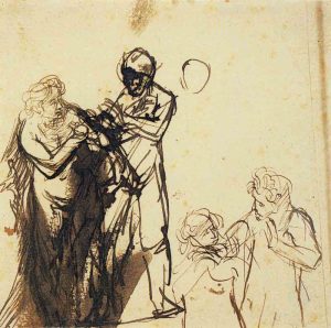 Rembrandt, Studies for Adam and Eve in Paradise, 1638. Pen and brush in ink.