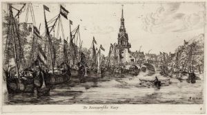 Reinier Nooms, De Roowaensche Kaey (View over the Singel toward the Jan Rodenpoortstoren, with the Rouaanse Kaai to the Left), ca.1659. Etching, state 2 of 2, 136 x 247 mm. Amsterdam, Amsterdam City Archives.