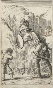 Schilderij van onbekende kunstenaar (mogelijk Salom Italia) met David en Goliath uit 1655.