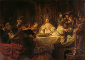 Schilderij van Rembrandt, Wedding of Samson, 1638. Canvas, 127 x 178 cm. Dresden, Gemäldegalerie Alte Meister, Staatliche Kunstsammlungen Dresden (1560)