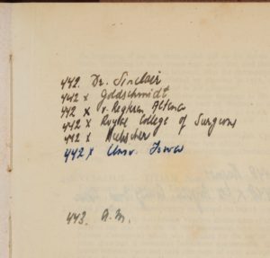 Handwritten notes by Menno Hertzberger in his sales catalogue Medicine Hippocrates-Claude Bernard (1954). Amsterdam, Allard Pierson, University of Amsterdam, Archives of Menno Hertzberger