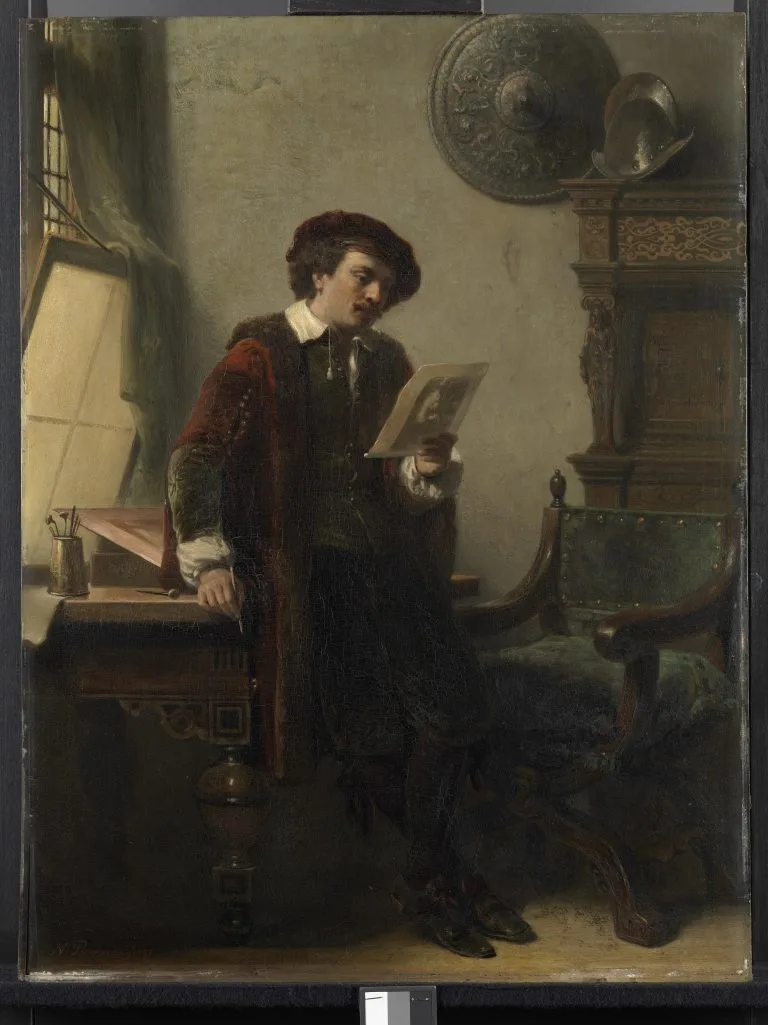 Rembrandt in his workshop, painting by Nicolaas Pieneman, 1852, illustrating the story of Jan Six and Rembrandt, Amsterdam Museum