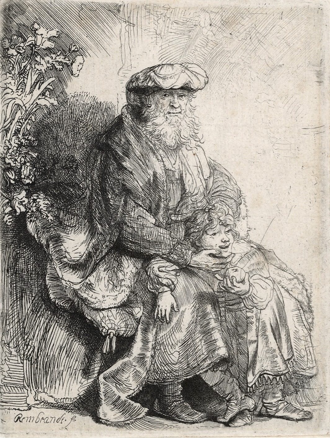 B033(II), Rembrandt, Jakob en Benjamin, ca. 1637. Ets en drogenaald, staat II (2), 116 x 89 mm, Museum Het Rembrandthuis