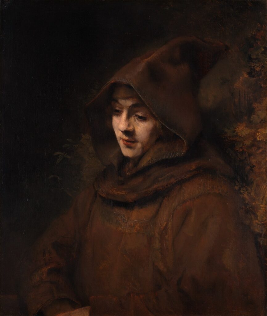 Rembrandt, Titus van Rijn as a monk, 1660: portrait of Rembrandt's son in a monk's habit, Rijksmuseum, Amsterdam.